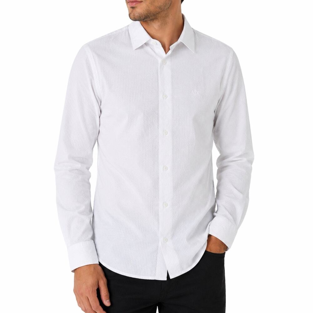 Armani Exchange A|X Mens M White Regular Fit Textured Button Down Dress Shirt